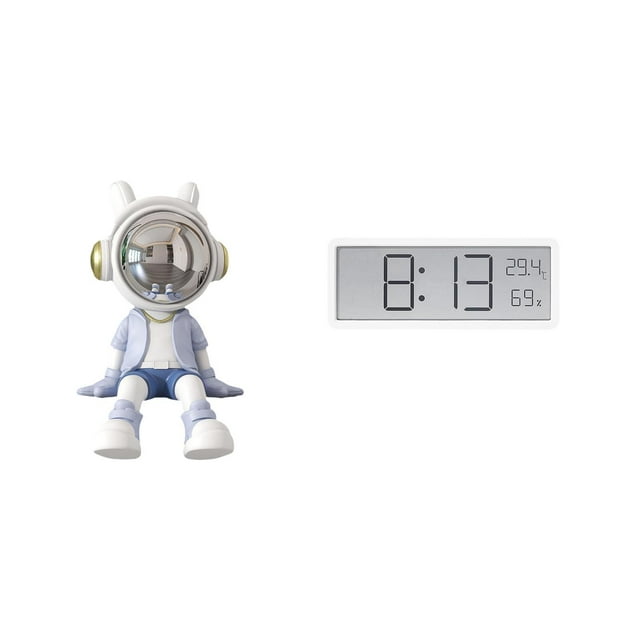 Figura de escritorio,Estante con estatua de astronauta para decoración de oficina y hogar,Figura decorativa de escritorio de resina para decoración del hogar,Reloj de pared digital,Reloj de
