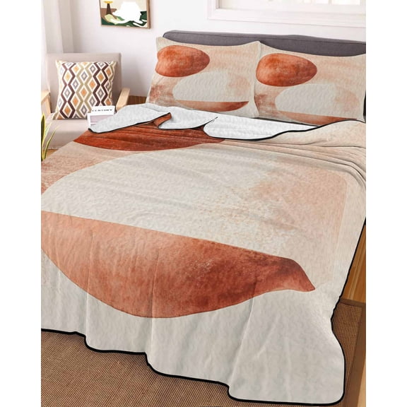 Burnt Orange Geometric Art King Size Down Alternative Comforter,Lightweight Comforter Quilt Bedding Set with Pillow Shams Modern Abstract Art Aesthetics Bed Comforter Duvet Insert 96"x106"