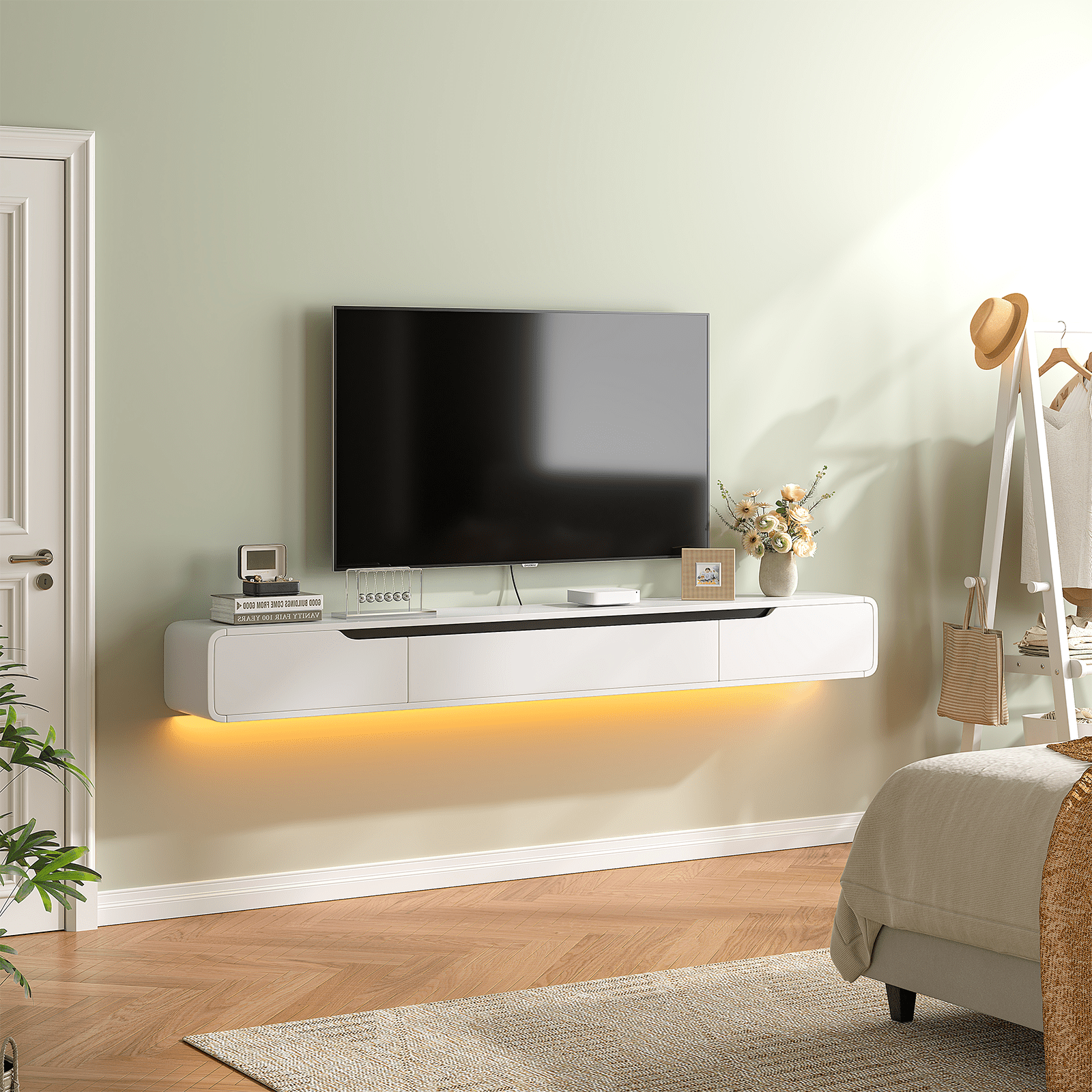 FloatiCasa 47-Inch Floating TV Stand High Gloss Wall Mounted Fully Assembled Entertainment Center for TVs up to 50"