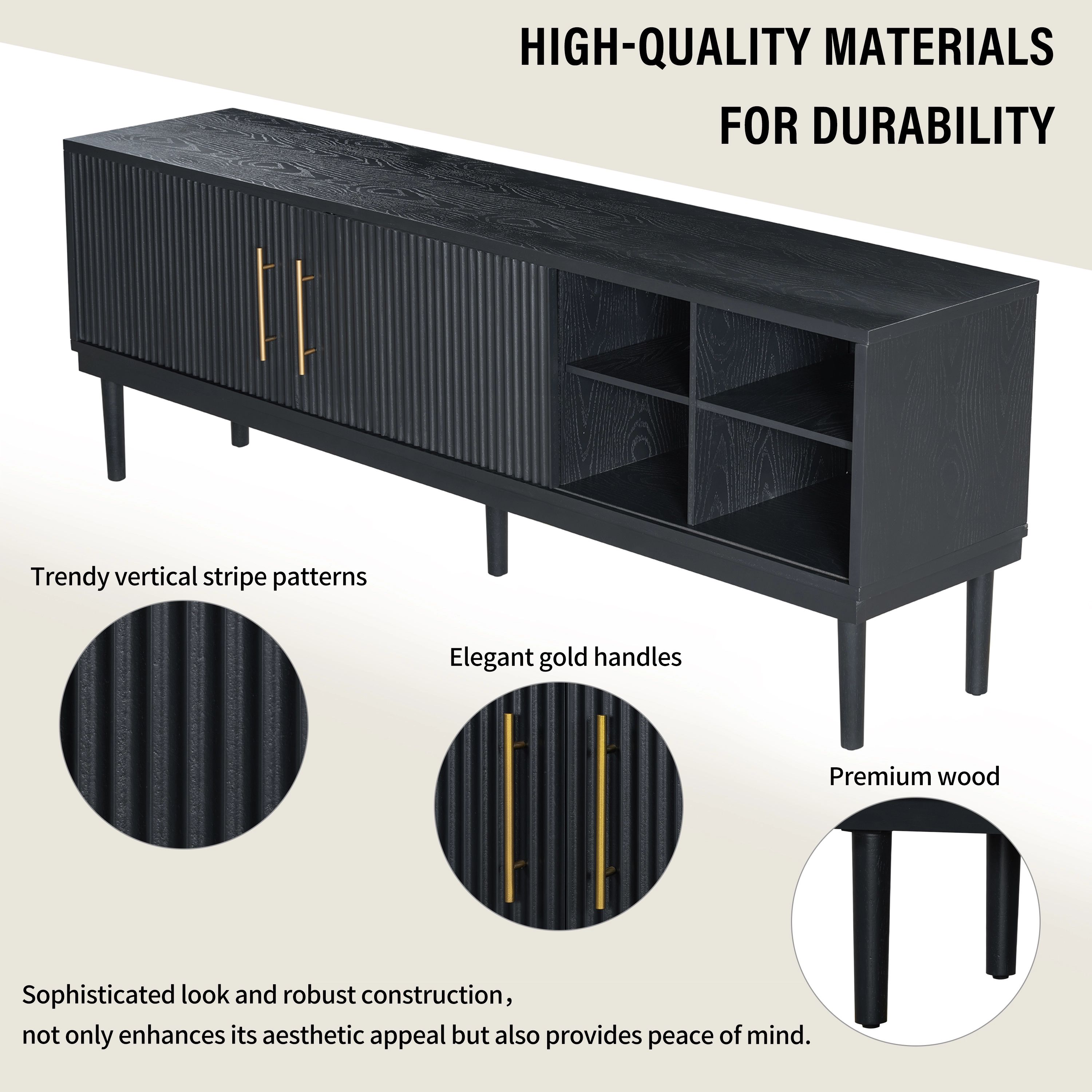 Euroco 74.9" TV Stand with Sliding Doors and 2 Storage Cabinets,Modern Entertainment Center & Media Console for TVs up to 80",Versatile for Any Decor Style,Black