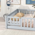 thumbnail image 4 of Full Size Floor Bed with Fence and Door,Rubber Wood Floor Bed with Safety Guardrails,for Living Room & Bedroom,Grey, 4 of 9