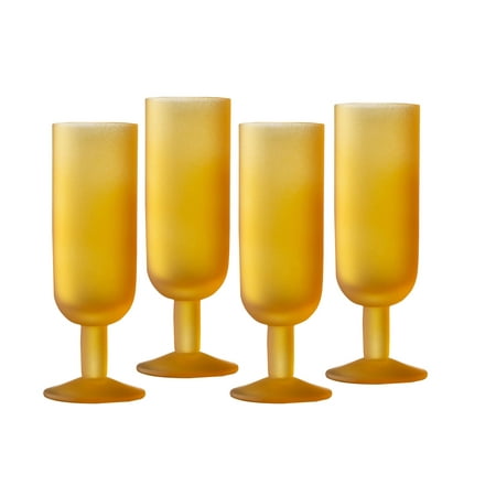 Elle Decor Frosted Glass Flutes Set of 4 Beverage Stemmed Glass Cups  6.6 oz  Amber