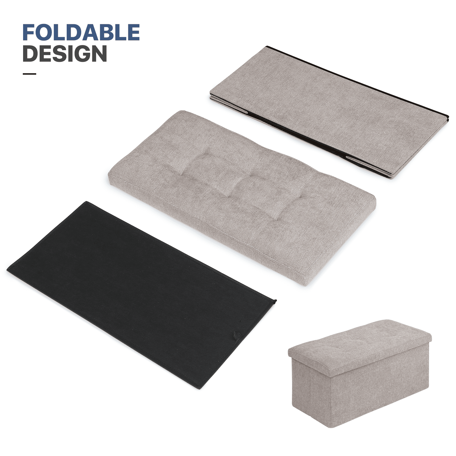 MoNiBloom 30" Folding Storage Ottoman Bench, Cotton-linen Collapsible Footrest Ottoman with Storage, for Living Room Bedroom Entryway, Sandy Beige