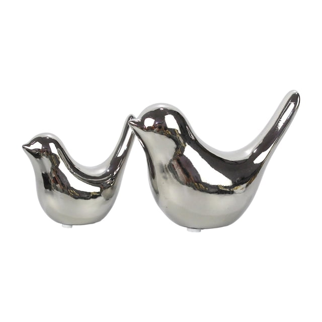 2 estatuas de pájaros, adornos de escritorio, estatuas nórdicas minimalistas modernas, esculturas de animales para la entrada, la oficina, regalos de Plata
