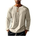 thumbnail image 2 of Blusas y camisas de manga larga con cuello en V para hombre, blusa informal de moda lisa con tirantes sueltos, blusa de manga larga con cuello en V, blusa de poliéster para hombre, 2 of 8