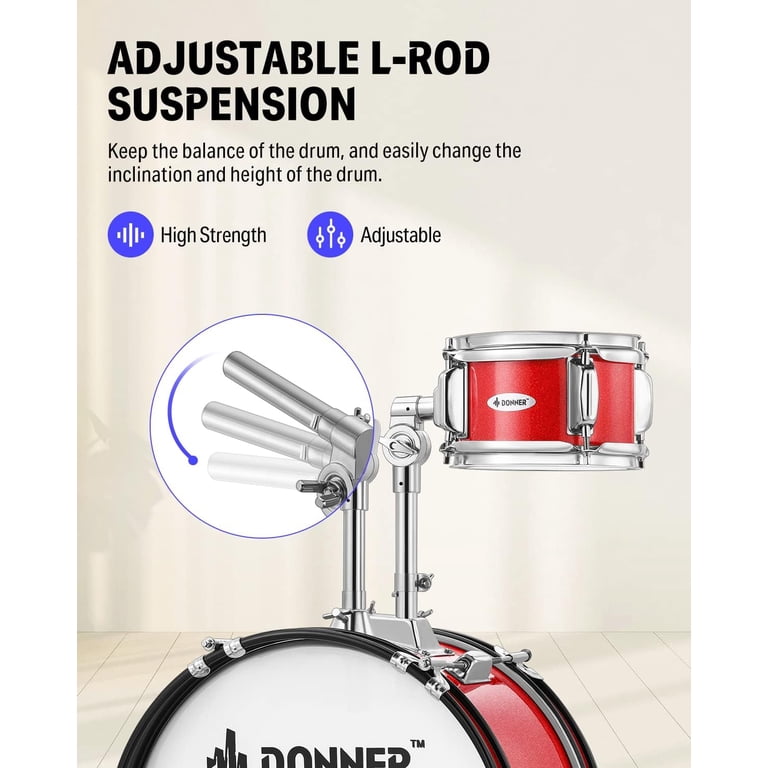 Donner, Mini Drum Set for Kids, 5-Piece 14 Inch, Metallic Red - Walmart.com