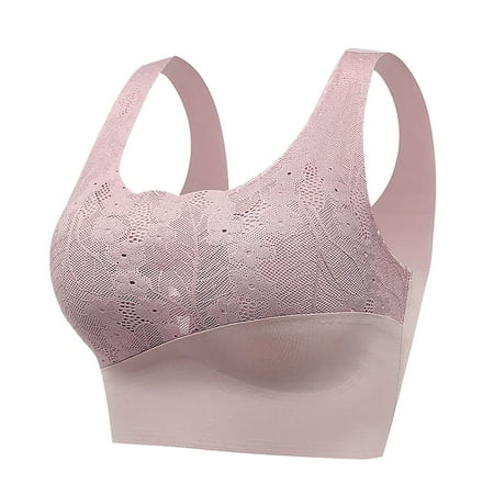 TrendVibe365 Wire Free Bras with Support and Lift Womens Lace No Wire Push up Bralette Padded High Neck Wide Strap Longline Corset Top Full Coverage Crop Tank Top Cute Underwear Purple M