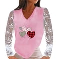 thumbnail image 2 of ICHUANYI Clearance Women Casual Lace Long Sleeve Patchwork V-Neck Pullover Heart Print Blouse T-shirt Tops ICHUANYI "ICHUANYI", 2 of 7