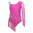 thumbnail image 4 of Hansber Big Girl's One Shoulder Ballet Dance Leotard Dress Latin Jazz Ballroom Dancing Bodysuit Figure Ice Skating Dress Hot Pink 16, 4 of 6