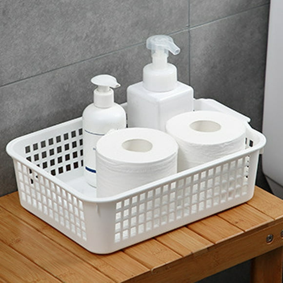 Storage Basket, Plastic Rectangular Stackable Hollow Basket with Handle Household Organizer for Kitchen, Shelves, Countertops, Desktops, Cabinets,