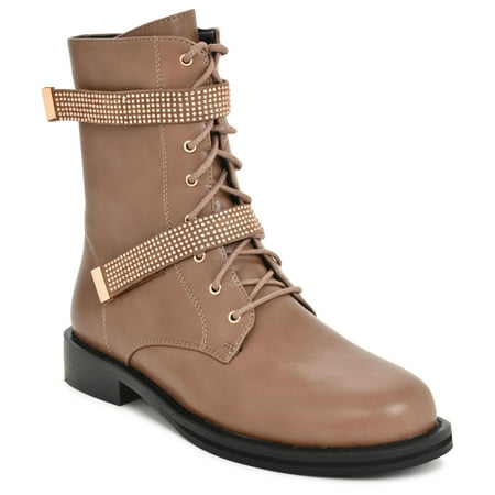 

Ninety Union Buffalo Combat Boot With Two Rhinestone Straps Taupe 6