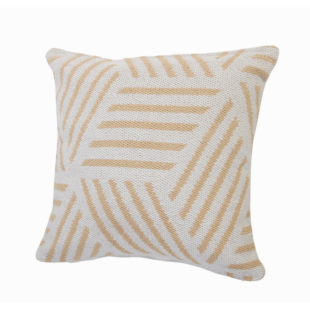 Ox Bay 20" x 20" Hand-Woven White/ Tan Geometric Organic Cotton Pillow Cover