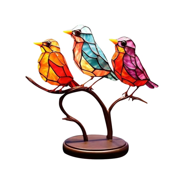 Fiudx Adorno de Pájaro de Vitral, Colgante de Pájaro Colorido, Diseño de Rama Caprichosa, Pieza Única de Decoración para El Hogar, Decoración de Estantería de Oficina, Regalo Perfecto para Amantes de