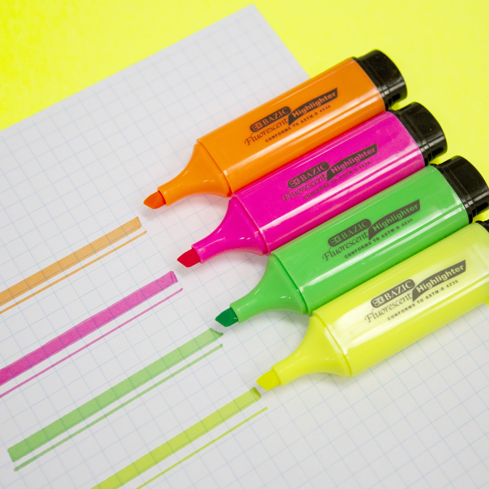 BAZIC Highlighter Marker Pen, Chisel Tip Liquid Marker (4/Pack), 24-Packs