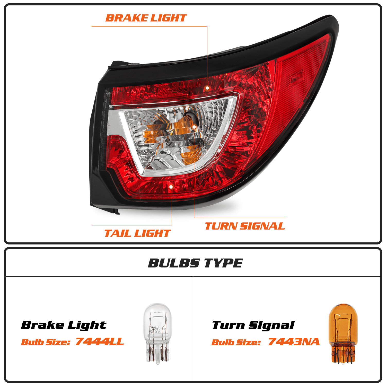 Titans Motors Tail Light Assembly for 2013-2017 Chevy Traverse Passenger Right Side Outer with Bulbs