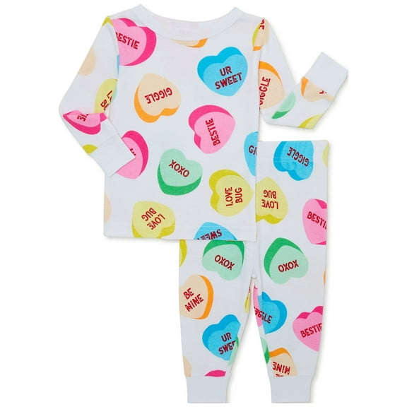 Sweethearts Candy Toddler Unisex Valentine's Day Long Sleeve Top and Pants, 2-Piece Pajama Set, Sizes 12M-5T