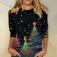 thumbnail image 2 of asdoklhq Christmas Womens Sweatshirt Women Christmas Sparkling Colorful Christmas Tree Print Three Quarter Sleeve 3/4 Round Neck Top Multicolor XL, 2 of 5