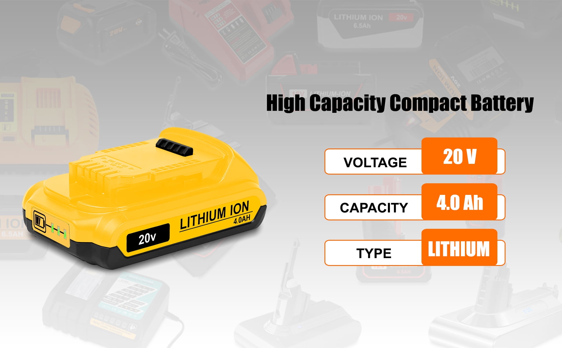 20V Max 4.0Ah Compact Battery DCB230 Replacement for DEWALT 20V Max XR Battery 4.0Ah DC240 DCB204 3.0Ah DCB230 2.0Ah DCB203 1.5Ah DCB201 Lithium Battery
