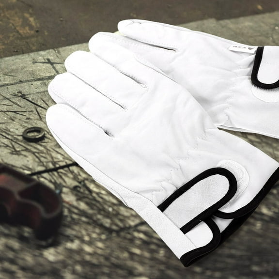 LABSERRON 1 Pair White Leather Welding Gloves Heat Resistant For Repair Tools 9x8in