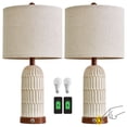 thumbnail image 3 of Oneach 3 Way Dimmable Rustic Table Lamp Set of 2 with USB Ports, 22.5" Resin Touch Bedside Nightstand Lamps for Living Room Bedroom(2 Bulbs), 3 of 9