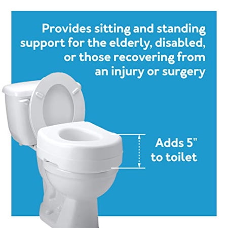 Carex Raised Toilet Seat with 5 in Height, Slip-Resistant & Removable, 300 lb Limit