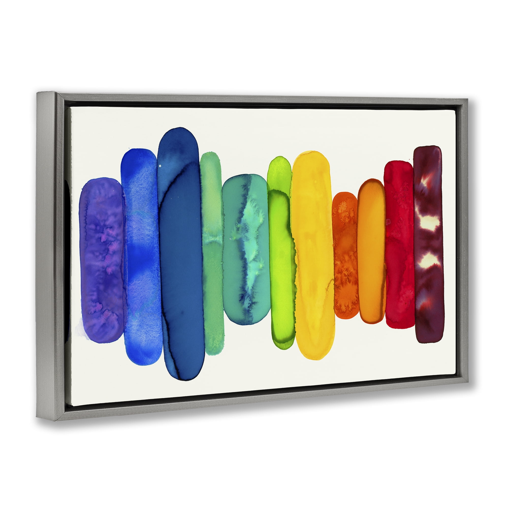 Stupell Industries Rainbow Ombre Shapes Abstract Painting Gray Floater Framed Canvas Art Print Wall Art, 25 x 17