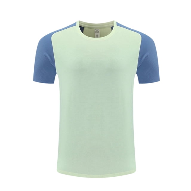 Blusas y camisas de manga corta y cuello redondo para hombre. Blusa de manga corta con cuello redondo, elástica, de color liso y empalmada.