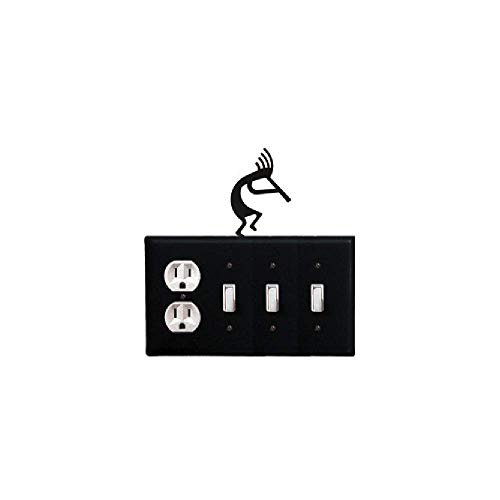 Village Wrought Iron EOSSS-56 8.25 Inch Kokopelli - Single Outlet and Triple Switch Cover, Black
