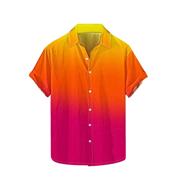 Men's Printed Hort Sleeve Turndown Collar Blouse