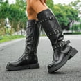 thumbnail image 3 of Dakaela Knee High Boots Women Square Toe Pull on Riding Boot Buckles Wide Calf Platform Winter Dress Shoes, 3 of 7