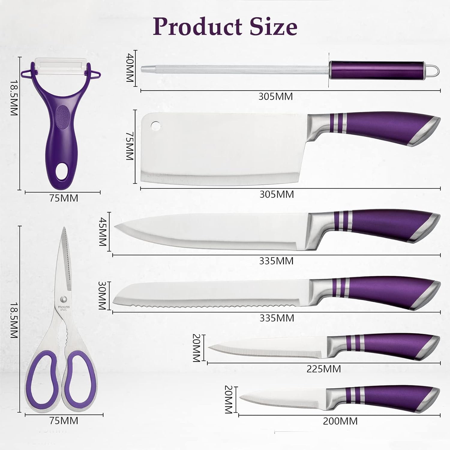 mainstays purple 8 inch kitchen chef knife with sheath cover non stick  blade