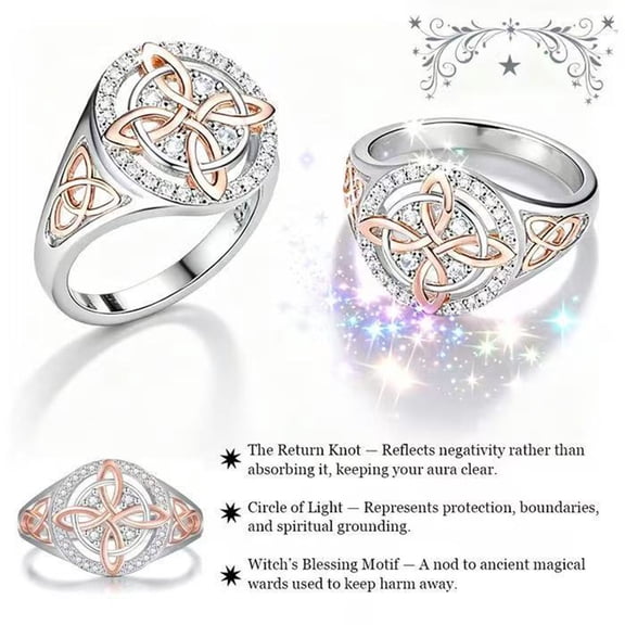SmartBy Women Finger Ring Witch Knot Design Two-tone Ring Women Spiritual Comfort Negative Energy Protective Ring