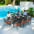 thumbnail image 6 of SKOK 9-Piece All-Weather Cast Aluminum Outdoor Dining Set with 88'' Table & 8 Stackable Cushioned Chairs, Red, 6 of 8