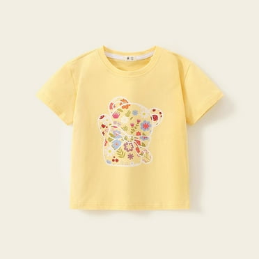 Spazoro Toddler Girls T-shirts, Graphic Tee Casual Crewneck Summer Short Sleeve Tops Yellow Size 2-10T