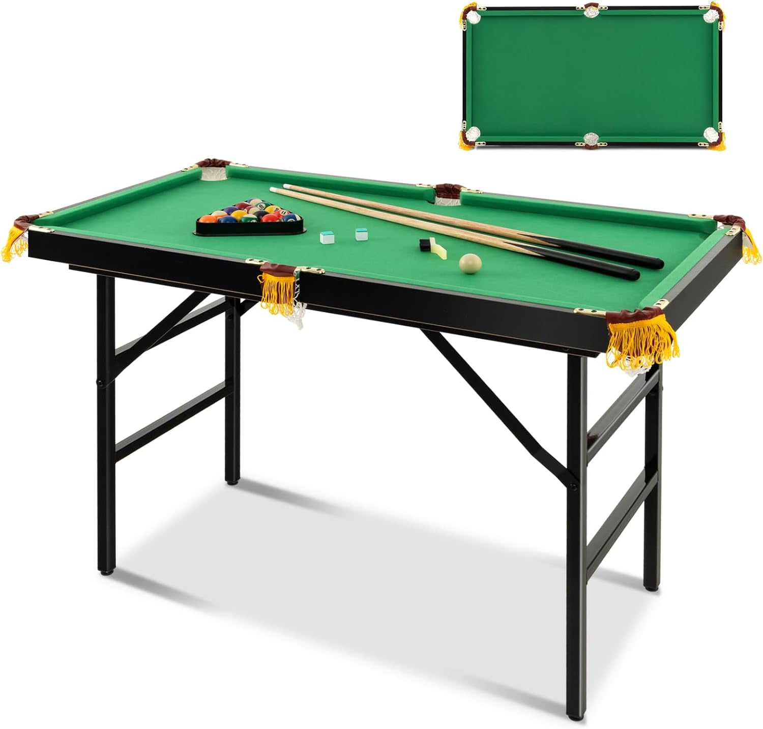 66" Foldable 3-in-1 Pool & Ping Pong Table - Portable Game Table For Home, Includes Balls, Cues, Paddles
