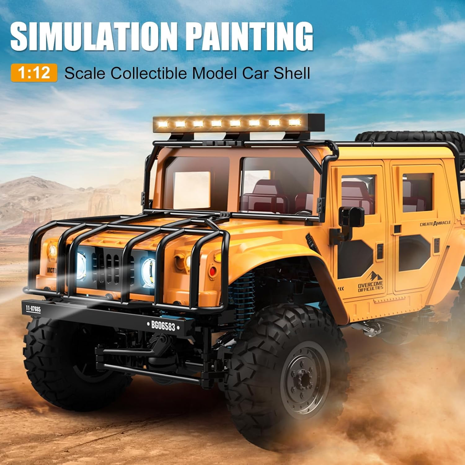 RC Crawler 1/12 Scale RC Rock Crawler, Hummer Remote Control Buggy with LED Lights for Adults and Kids Over 8 Years Old