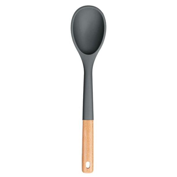 Cucharas grandes de silicona para cocinar, antiadherentes con mango de madera maciza, resistentes al calor, para cocinar, servir, rociar y mezclar, 33 cm (gris)