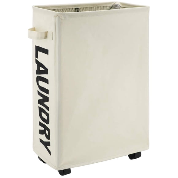 22" Rolling Slim Laundry Basket with Handle on Wheels, Foldable Laundry Hamper, Collapsible Laundry Sorter and Organizer, Tall Storage Basket Bin
