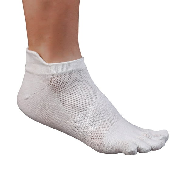 Voiceine Men Cotton Low Cut Athletic Running Toe Socks 5 Finger No Show Mesh Wicking (White)