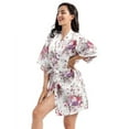 thumbnail image 3 of WBQ Women's Floral Short Satin Bridesmaid Robes Silky Bride Robes Getting Ready M-XXL Size, 3 of 6