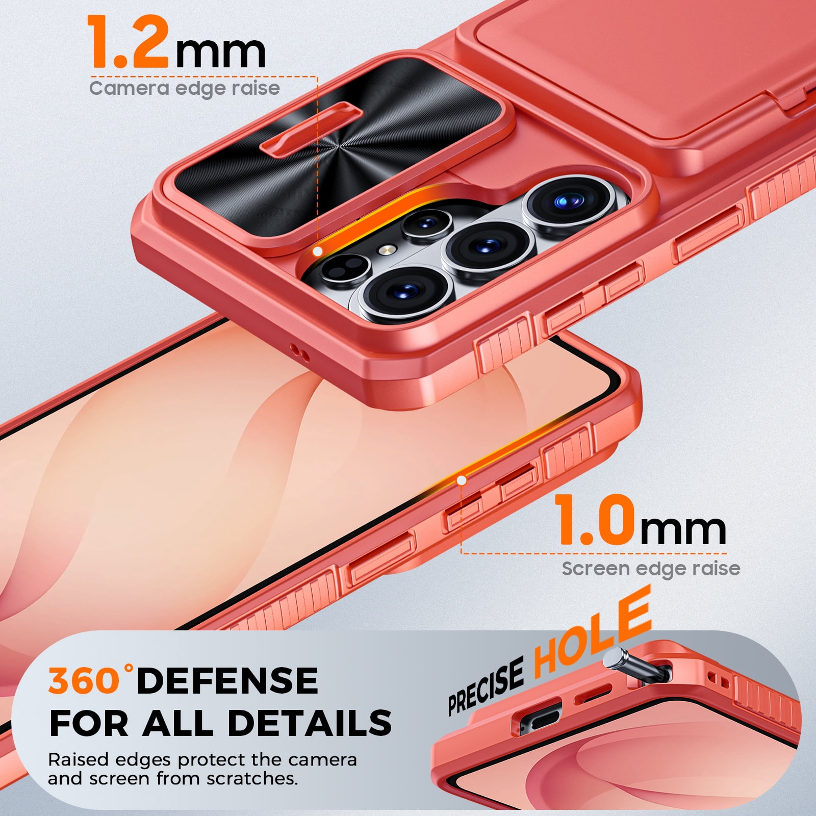Vizvera for Samsung Galaxy S26 Ultra Case Wallet with RFID [Cards Holder][Camera Cover][Edge Raised] Shockproof Silicone Phone Case-Coral Red