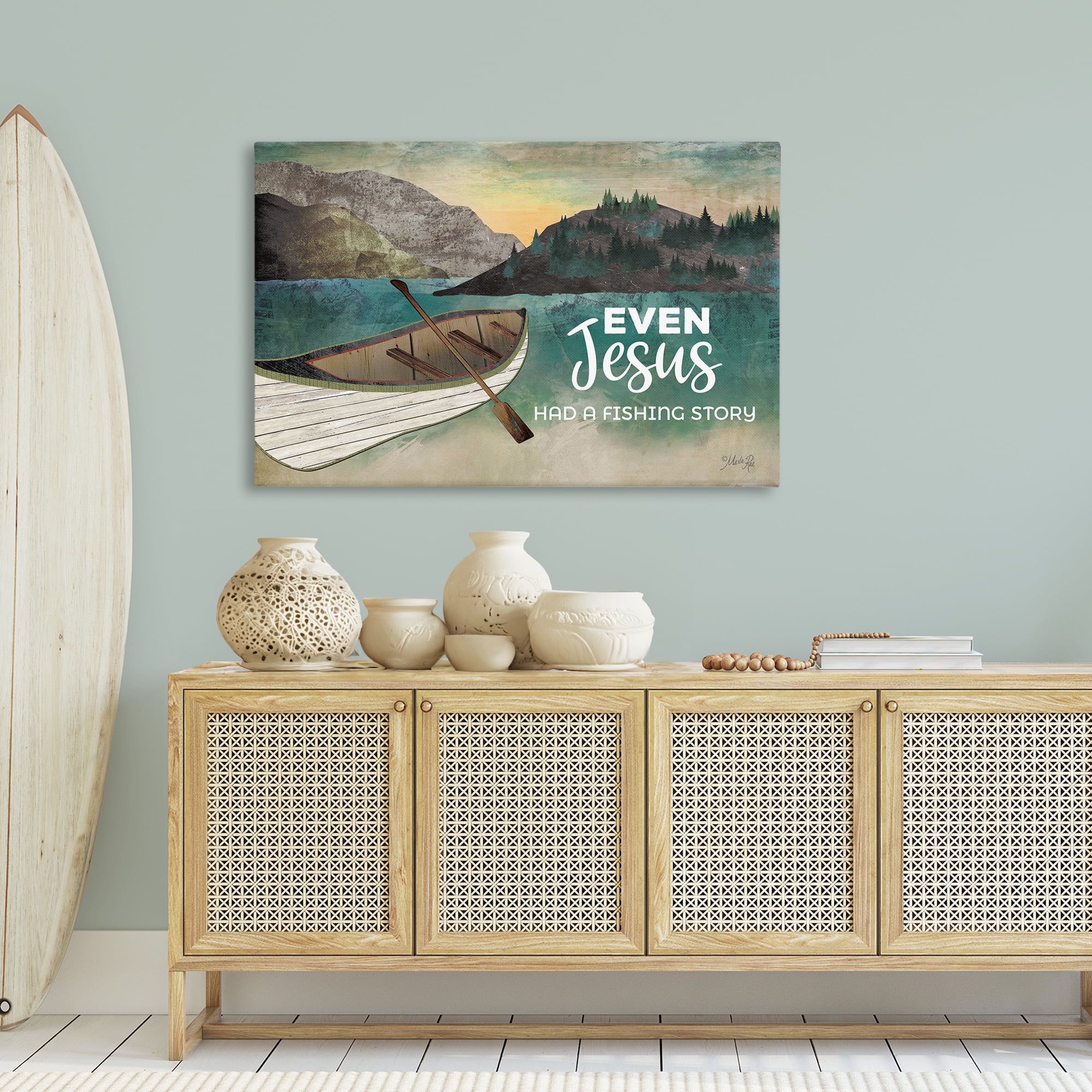 Stupell Industries Jesus Had Fishing Story Religious Painting Gallery Wrapped Canvas Art Print Wall Art, 45 x 30