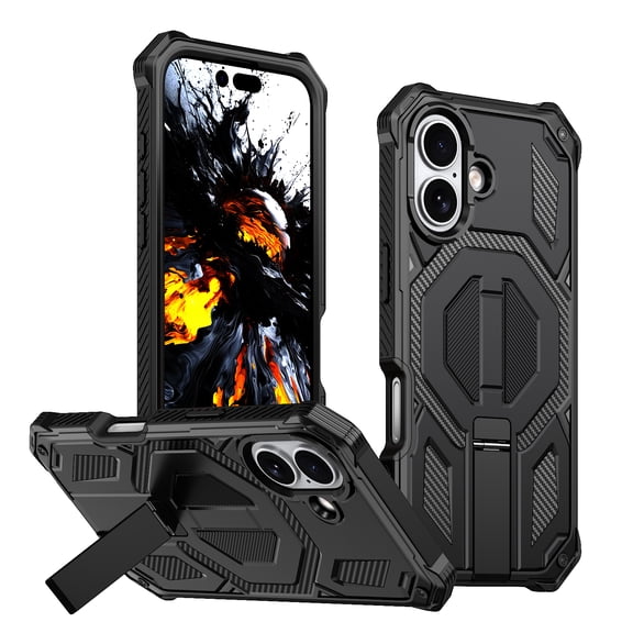 Lunvic Heavy Duty Shockproof Case for iPhone 17 with Kickstand Magnetic Protection Reinforced Front Frame No Screen Protector Cover, Black