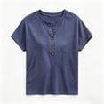thumbnail image 5 of ClodeEU Women's Henley Neck Button Short Sleeve T-Shirt,Casual Loose Fit Solid Color Tee for Summer Blue,Women's Plus M, 5 of 5