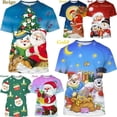 thumbnail image 3 of Camiseta de Navidad con estampado 3D para hombre y mujer, camisa informal de manga corta con cuello redondo, muñeco de nieve y alce, Unisex, 3 of 3
