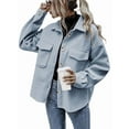 thumbnail image 2 of Women'S Wool Blend Button Down Long Sleeve Oversized Shacket Jacket Coat Light Blue M, 2 of 7