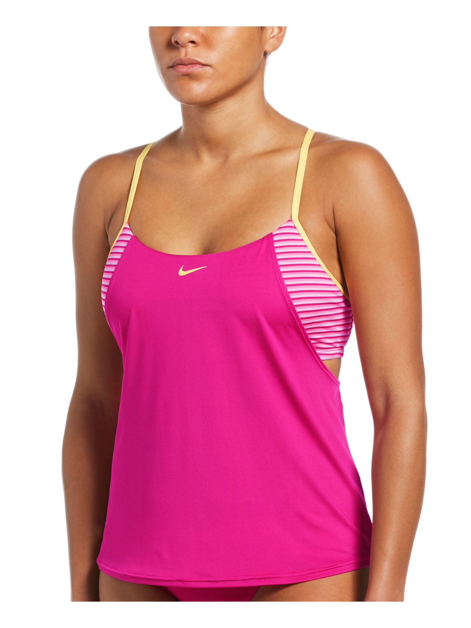 NIKE Women's Pink Striped Stretch Scoop Neck Racerback Layered Swimsuit Top M - Walmart.com