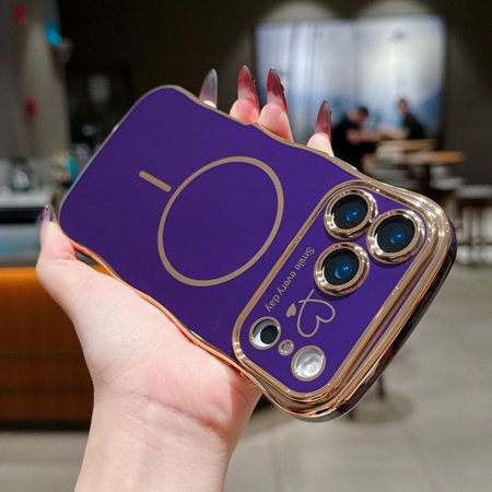 Allytechgroup iPhone 17 Pro Max Case for Women Girls, Compatible with Magsafe Luxury Electroplate Design Cute Heart Pattern Embossed Anti-Scratch Cover Case for iPhone 17 Pro Max, Darkpurple