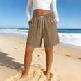thumbnail image 6 of Endives Womens Linen Short Elastic Waist Solid Color Knee Length Casual Loose Rolled Up Shorts Beach Shorts, 6 of 8