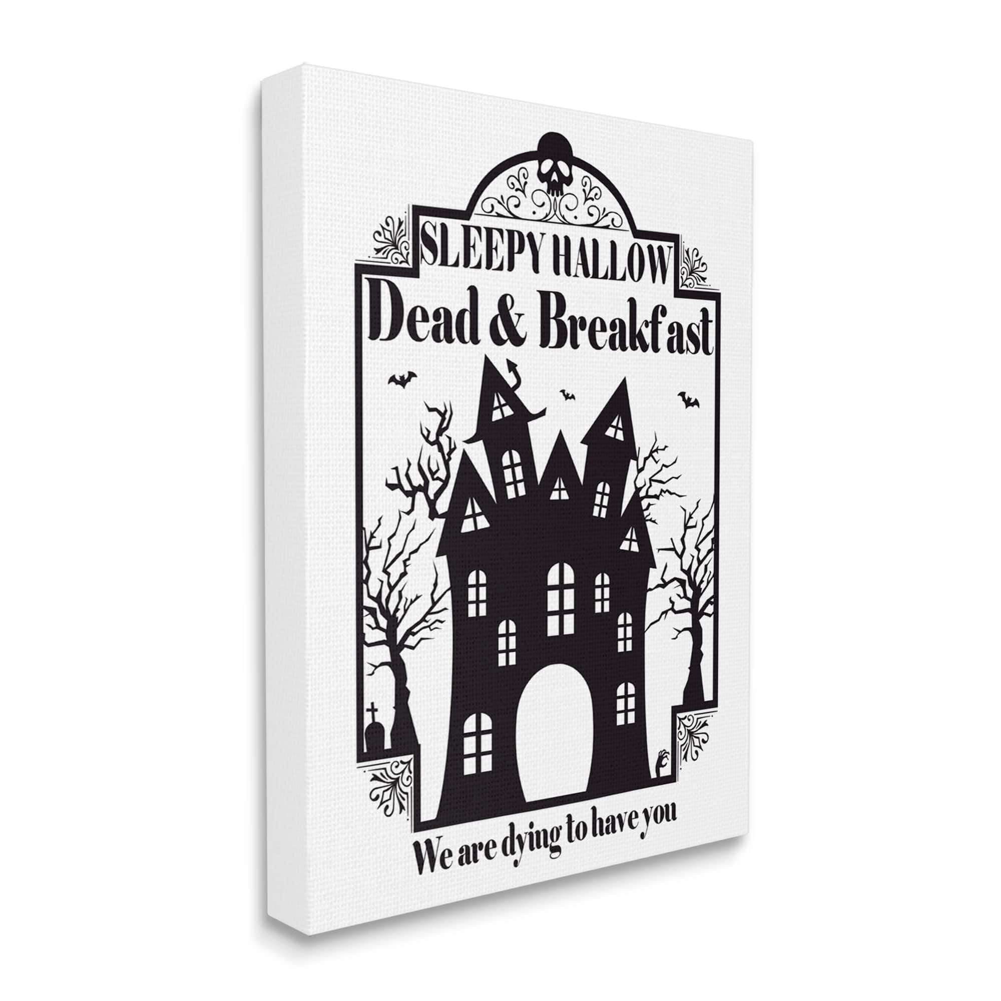 Dead & Breakfast Spooky Haunted House Imagery Sign Holiday Graphic Art Gallery-Wrapped Canvas Print Wall Art
